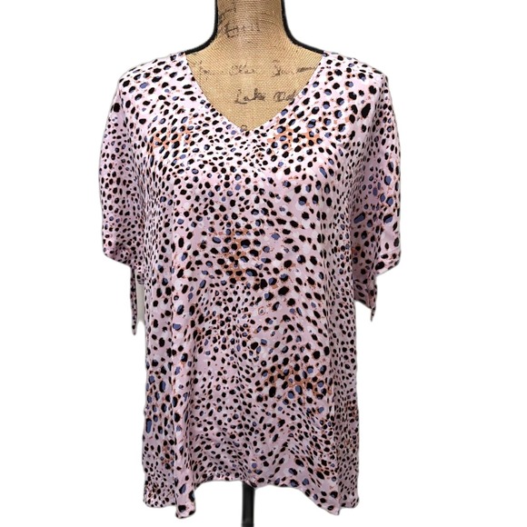 CAbi Tops - Cabi 5980 Seaside Top Pink Panther Animal Print Ruched Sleeve V-Neck Blouse XS